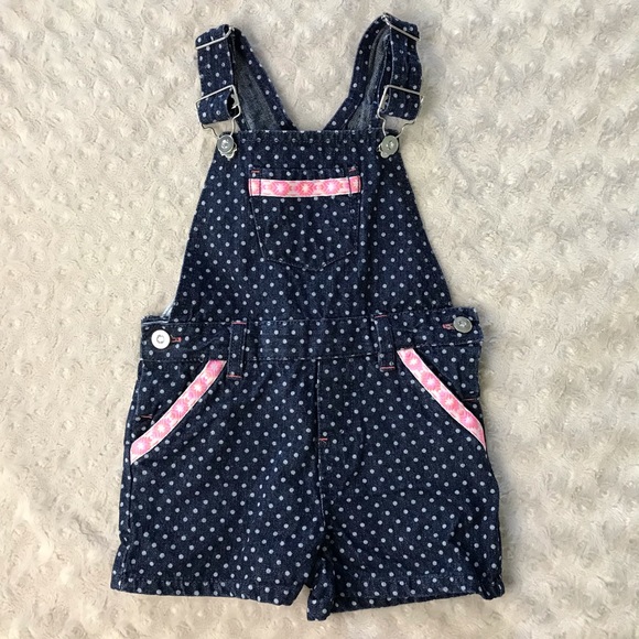 Other - Toddler Girl Denim Shortalls 2T Polka Dot Pink